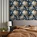 REDAMANCY Vintage Dark Navy Blue Gold White Peony Large Floral Peel and Stick Wallpaper Stick on Contact Paper Vintage Wall Paper Easy Peel Off for nightstand Drawer Cabinet Renter