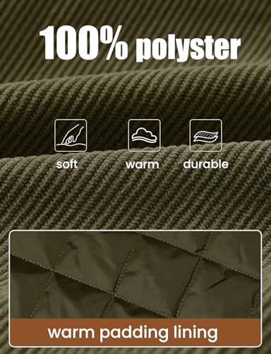 TBMPOY Men's Corduroy Bomber Jacket Full Zip Quilted Lined Fall Casual Fleece Warm Winter Coat with 3 Zipper Pockets4