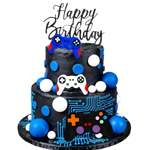 Décoration de gâteau jeu vidéo LaVenty avec casque et contrôleur pour anniversaire