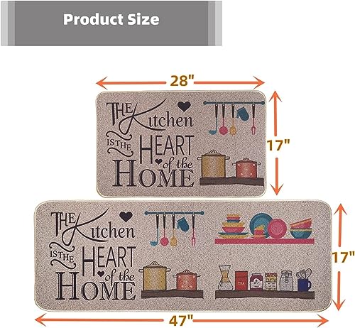 Image of Glaceon Anti Fatigue Kitchen Rug Sets 2 Piece Non Slip Kitchen Mats for Floor Cushioned Kitchen Rugs and Mats Waterproof Comfort Standing Mat Runner for Kitchen,Home Office,Sink,(Heart MAT) (GL-01)