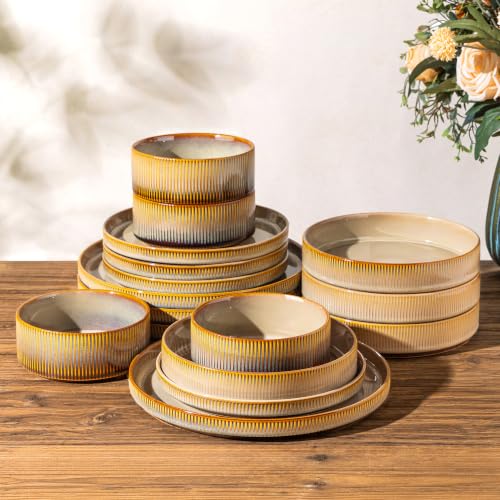 Image of TheTerra Ceramic Dinnerware Set for 4, 16-Piece Plates and Bowls Set