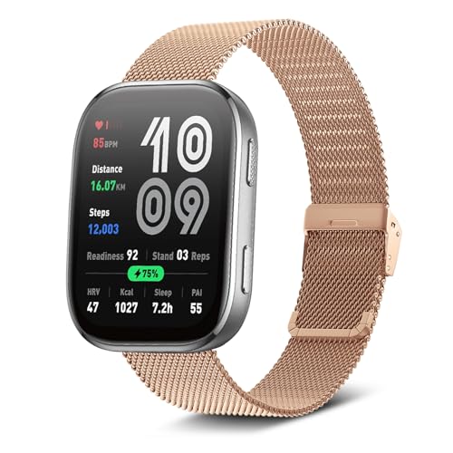 [RoSoki] 22 mm �o���h Amazfit Bip 6 / Amazfit Bip 5 /Bip 5 Unity �Ή� �����x���g �X�e�����X�`�[�� �����o���h �ւ��X�g���b�v �h�K �X�e�����X �����ȒP �r�W�l�X�� �j�����p (���[�Y�S�[���h)
