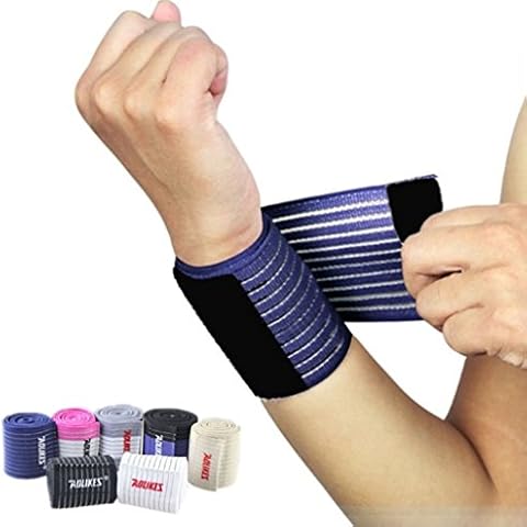 Baselay Wrist Compression Wraps for Men Women (Pair). Wrist Support Brace for Work Out & Fitness, Weight Lifting, Powerlifting, Strength Training. Effective for Carpal Tunnel & Sprains (Blue) Cover
