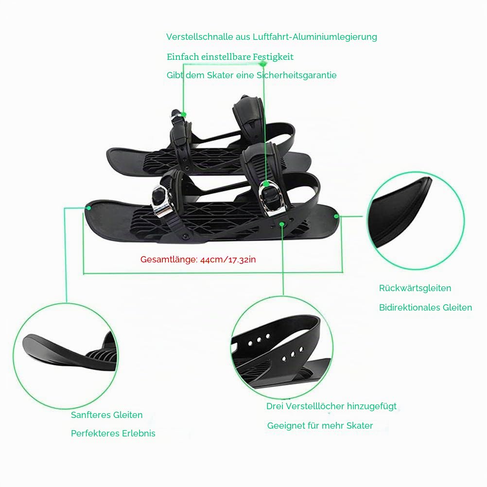 Mini-Skiskates, kurze Skiskates, verbesserte verstellbare Winter-Skierschuhe, Schneeschuhe, kurze Schneeschlittschuhe, Skiboards Herren, Damen, Outdoor