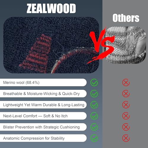 ZEAL WOOD Merino Wool Hiking Crew Socks for Men Women Comfort Full Cushion Moisture Wicking for Camping Trekking Work Outdoor3
