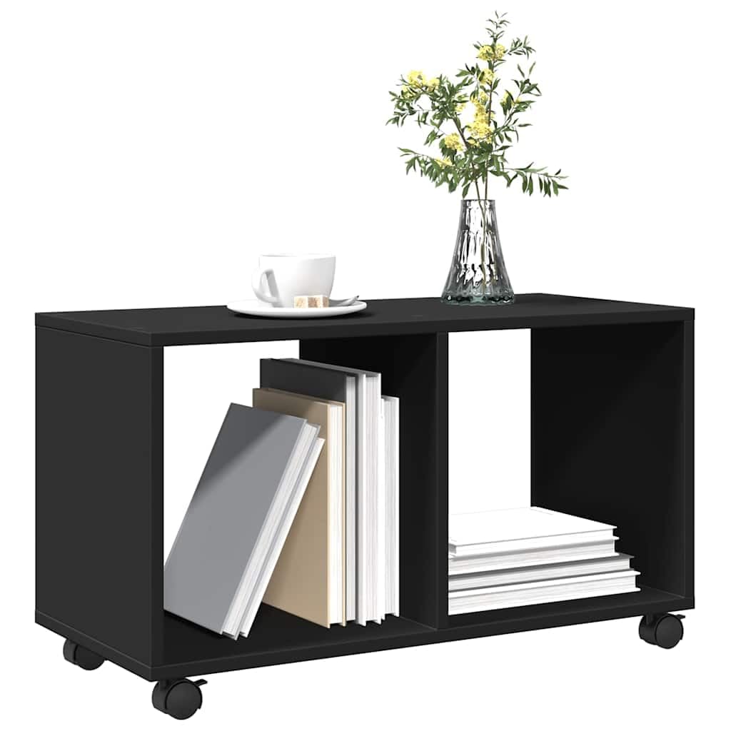 Armadio a rotelle nero, 72 x 33 x 42,5 cm, in legno con ruote
