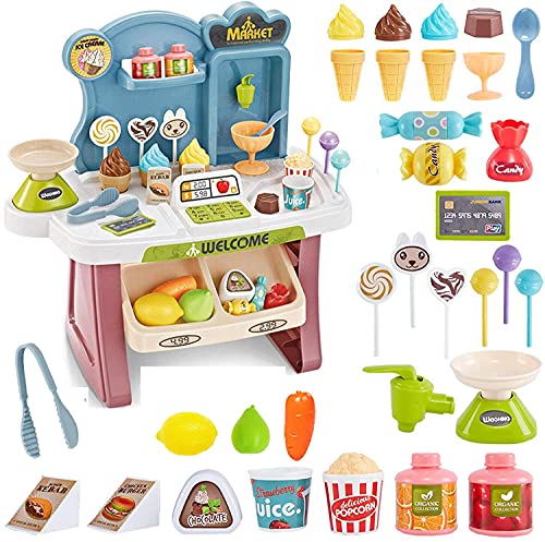Image of LONGMIRE Plastic 42 Pcs Big Size Kitchen Playset | Musical & Light Kitchen Set Toy for Kids with Sound and Accessories Set for 4 Year Old (MINI Supermarket)