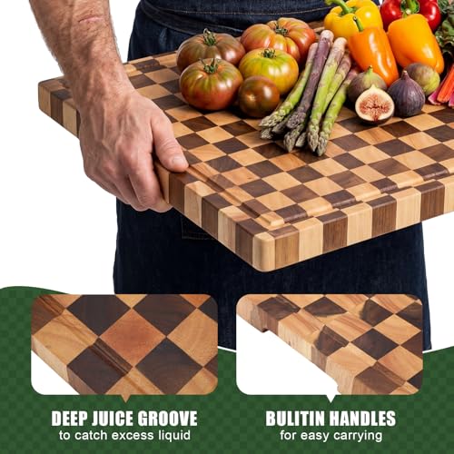 Tabla de Cortar Extra Grande Patelai de Madera de Acacia, 61 x 45,7 cm, con Ranuras para Jugos y Asas Integradas para Cortar Carne, Queso, Frutas y Verduras miniatura 5
