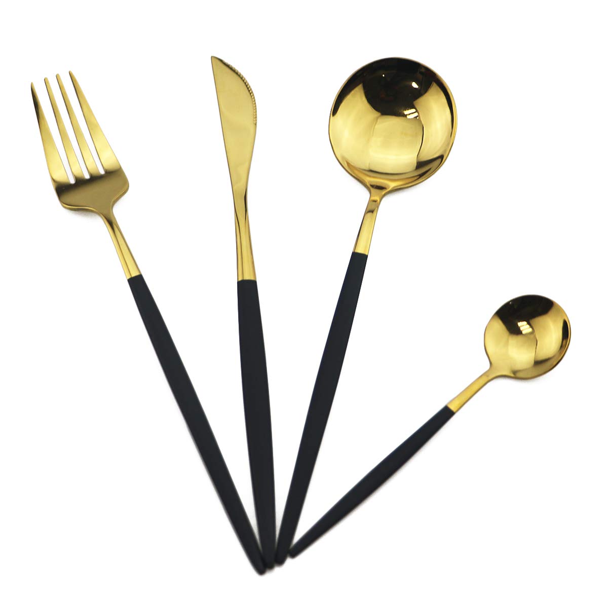 Silverware Set, Gugrida 24-Piece 304 Stainless Steel Matte Black Handle Gold Flatware Sets Including Fork Spoons Knife Tableware Reusable Utensils Mirror Polished Cutlery Utensil Set Service for 6
