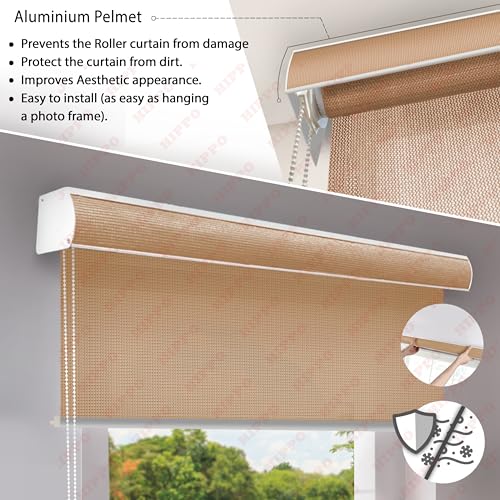 Image of HIPPO 180 GSM HDPE Outdoor Balcony Roller Blind, UV & Dust Protection Corded Roll Up and Down Light Filtering Blinds for Garden (Sand, 3FTX9FT)