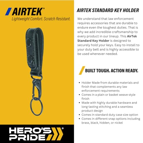 Image of Hero's Pride AirTek Standard Belt Key Holder, Leather Duty Belt Key Keeper, Utility Clip for Law Enforcement, Patrol Belt Key Ring, Easy Install on Duty Gear, Secure Snap Closure, Black