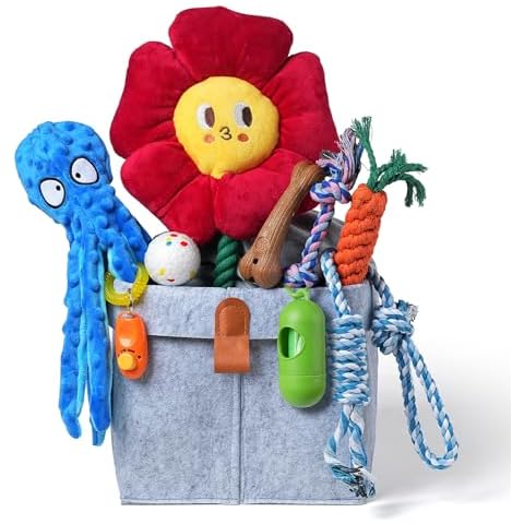 Zagrine Dog Chew Toys Pack for Puppy，Cute Squeaky Dog Toys for Boredom and Stimulating, Dog Toys Ball and Rope Toys for Teething, 7 Packs Tough Dog Toys for Small and Medium Breeds, Octopus Shaped Cover