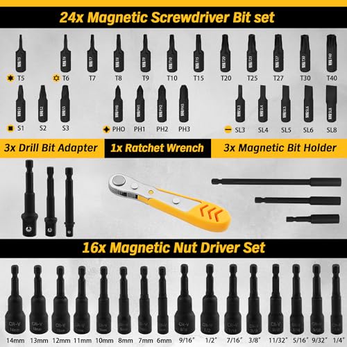 Elead ED70015 47-Piece Magnetic Nut Driver & Screwdriver Bit Set - Strong Magnetic Nut Drivers For Impact Drill, Power Nut Driver, Screwdriver Bit, Mini Ratcheting Wrench, Drill Bit Extension & Socket Adapter thumb #1