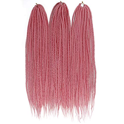 YXCHERISHAIR Crochet Braid Box Braids Natural Black Synthetic Braided Hair Extension for Women Crochet Braids Twist High Temperature Fiber (24inch,3Packs,Pink)