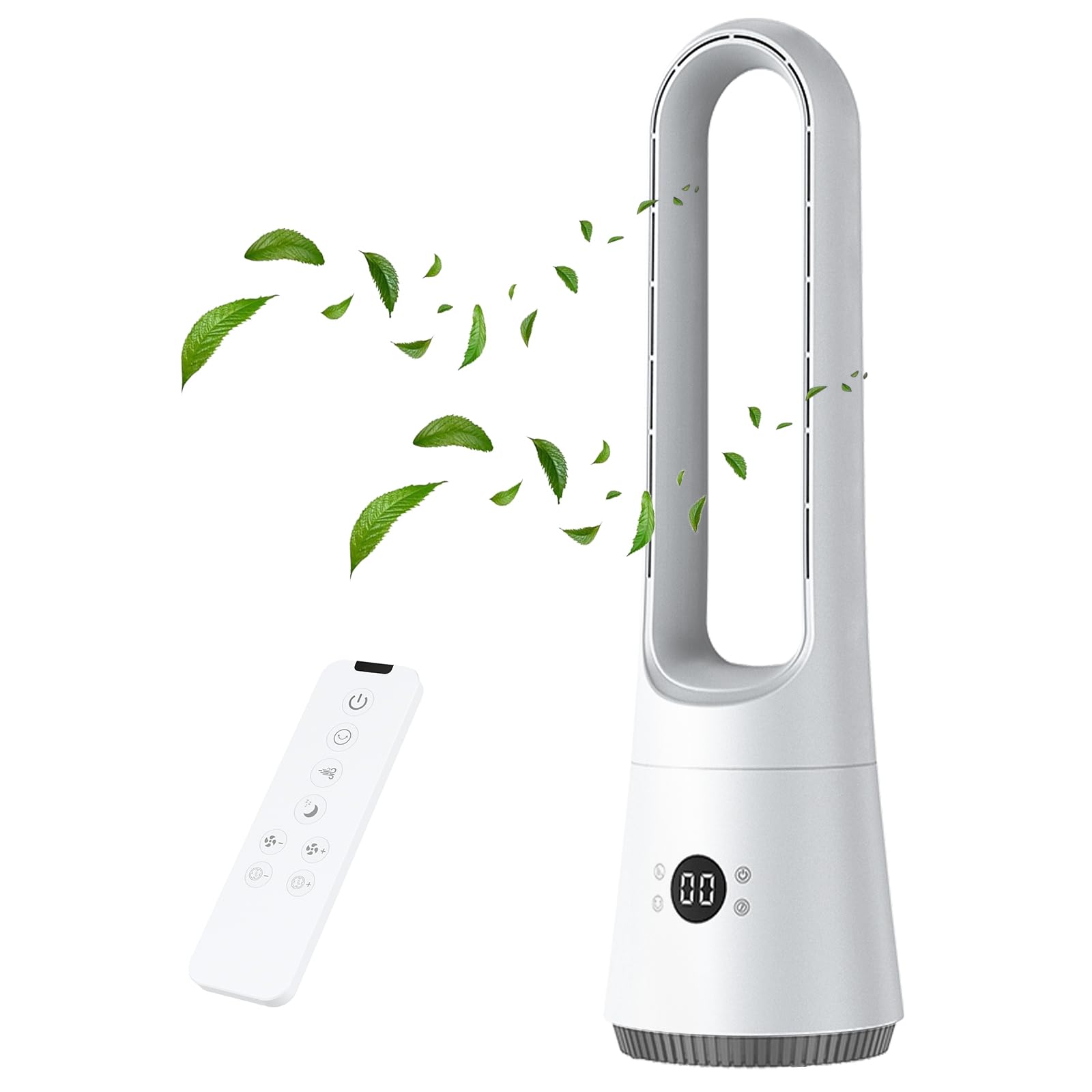UOAESR Bladeless Tower Fan with Air Purifier, 2 in1 Tower Fans with Remote Control, 8H Time, 90° Oscillation, Timer, Super Quiet Air Cooler for Home and Office (White)
