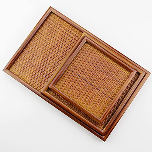 Bafnsiji Conjunto de 3 Bandeja de Servir de ratán, Bandeja Tejida de Madera de ratán, Bandeja Decorativa de rectángulo, Posavasos Cuadrados, Bandeja del Organizador de Escritorio para el té