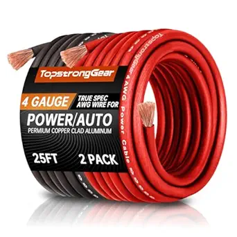 TOPSTRONGGEAR 4 Gauge 25ft Black and 25ft Red Power/Ground Wire True 4 AWG Power Wire-True Spec and Soft Touch Cable (Black&Red)