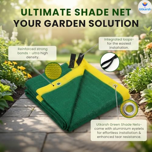 Image of Utkarsh Green Shade Net - 75% UV Protection | Multipurpose Agro Net for Terrace, Garden, Greenhouse & Balcony | Protection from Sun | Indoor & Outdoor Use | Size - 10 ft x 15 ft