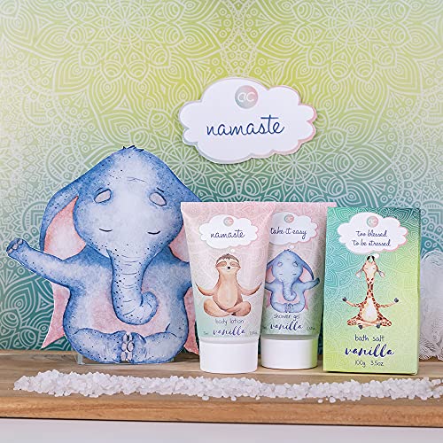 Accentra - Anti-Stress Bade- & Duschset mit Vanilleduft - Geschenk Set zur Entspannung für Frauen zum Geburtstag oder Weihnachten - 5-Teiliges Wellness Geschenk- & Pflegeset mit Mini Deko-Badewanne