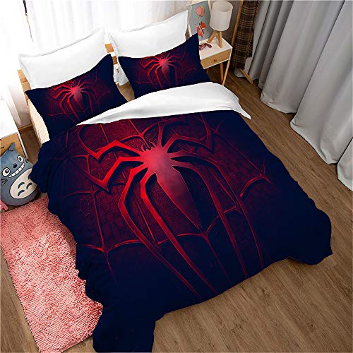 NOOS 3D Spider Bedding Set for Boys,Cartoon Spider Duvet Cover Set Queen Size, Suitable for Teens and Kids Bedding Set 3Pcs (1 Duvet Cover 2Pillow Shams),No Comforter Inside