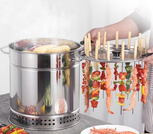 Beczka siatkowa ze stali nierdzewnej z szaszłykami kabobowymi, przenośny grill na węgiel drzewny, na kemping, do grillowania na świeżym powietrzu, idealny na piknik i tylną klapę