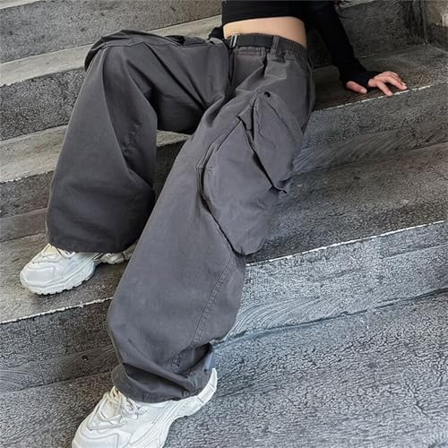 Toddler & Girls' Drawstring Elastic Waist Y2k Baggy Cargo Pants with Zipper Pockets Parachute Pants3