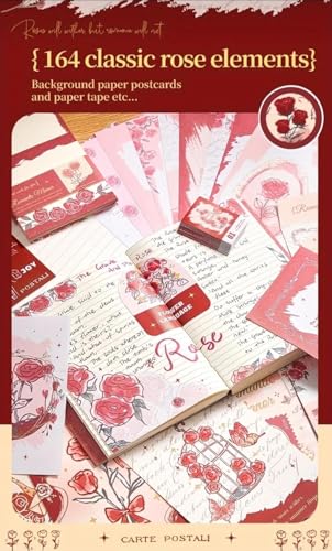 Image of Invite Enterprise 346PCS Vintage Scrapbook Kit Aesthetic Junk Journal Set with Stickers, Washi Tape & A6 Notebook with Decorative Paper Stationery (Romantic Manor Love-Red)