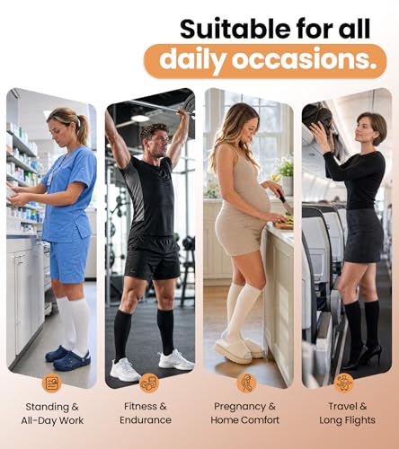 Benirap Compression Socks for Women and Men, 15-20 mmHg Circulation Support | Knee High, Breathable, Lightweight, Best for Flying, Travel, Running, Cycling, Nurses, Pregnancy, Daily Wear, 2 Pairs - image 4