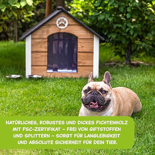 Outentin Hundehütte Outdoor Isoliert - Hundehaus für Mittelgroße Hund - Winterfest und Wetterfest - Hunde Haus für Draußen mit schrägem Dach - Stabile Villa und Moderne Design - 76 x 63 x 60cm-Nuss