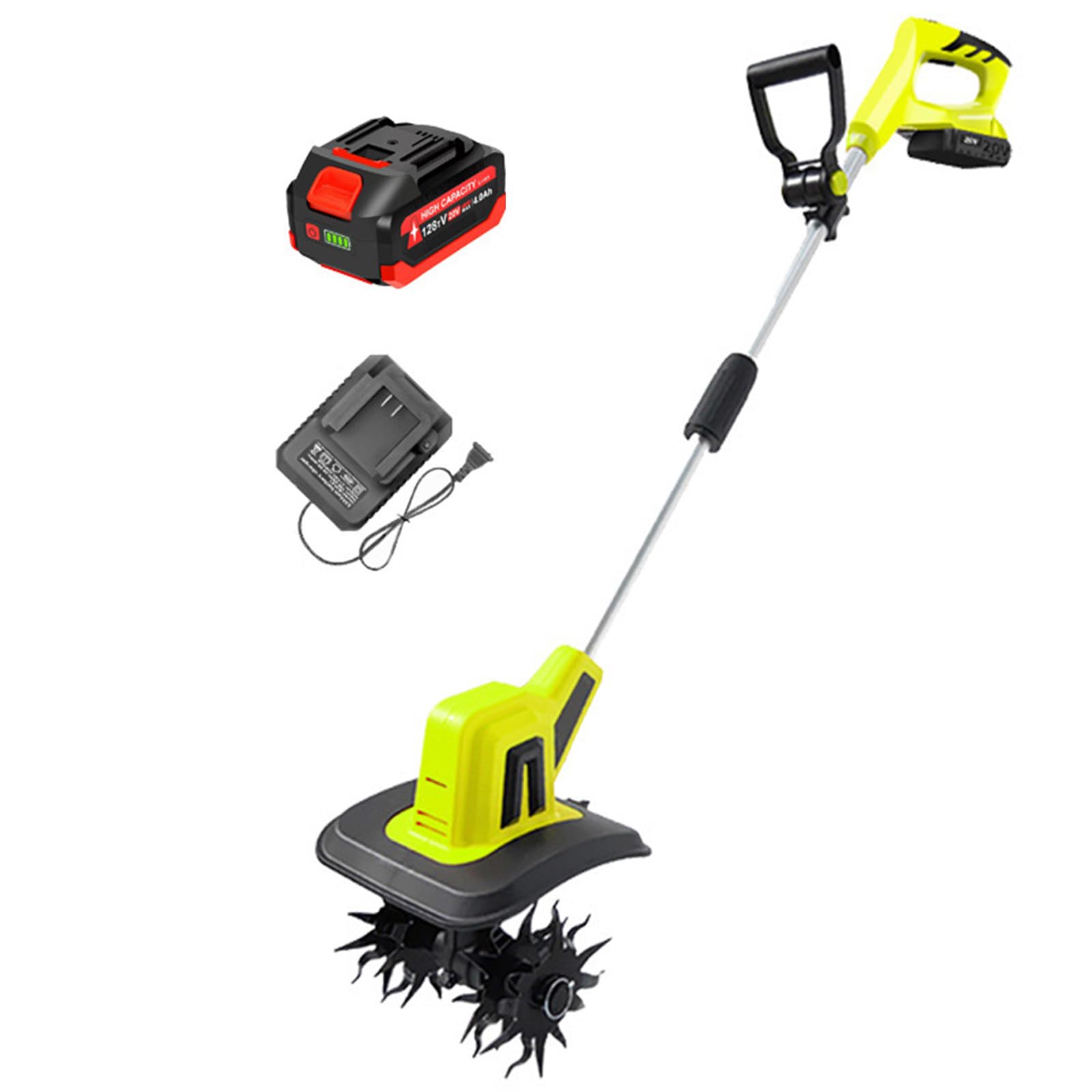 Motoazada eléctrica para jardín y huertos - Rotavavador inalámbrico con batería Recargable, Profundidad de labranza 25 cm, Ancho de Tierra cultivada 10 cm,TL-04