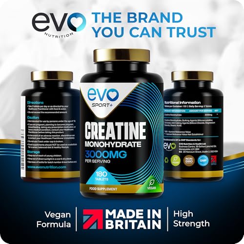 EVO NUTRITION Creatine Monohydrate Tablets 3000mg - 180 Creatine Tablets | Unflavoured Gym Supplement & Powder Alternative for Men & Women | Muscle Mass & Exercise Recovery | Vegan, Keto & Made in UK - Image 3