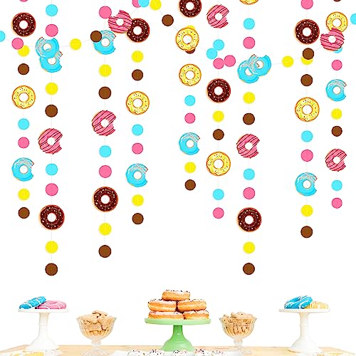 Image of pinkblume Donut Party Decorations Polka Dot Sweet Doughnut Garland Streamer Banner Cutouts for Birthday Baby Shower Wedding Bridal Shower Anniversary Engagement Party Decorations Supplies
