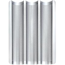 Baguette Pans for Baking 15" x 11", 3 Loaf Carbon Steel French Bread Pan Nonstick Perforated Baguette Baking Tray Silver