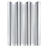 Hesanzol Baguette Pans for Baking 15" x 11", 3 Loaf Carbon Steel French Bread Pan Nonstick Perforated Baguette Baking Tray Silver