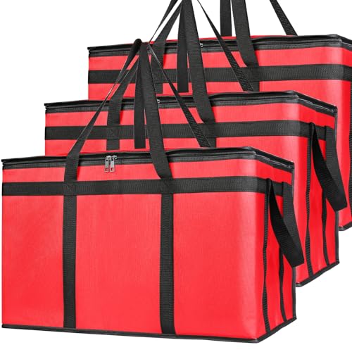 Bodaon 3 Pack Insulated Food Delivery Bags, XXXL Catering Cooler Bag Red