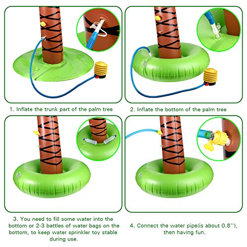 TNELTUEB Inflatable Palm Tree, Sprinkler Toy 67'', Water Play Sprayer for Outdoor Party Lawn Backyard Water Toys with Hose Clamp for Toddler, Kids, Family