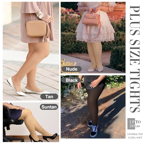 MANZI Women's 2 Pairs Plus Size Control Top Tights Ultra-Soft Panty Hose