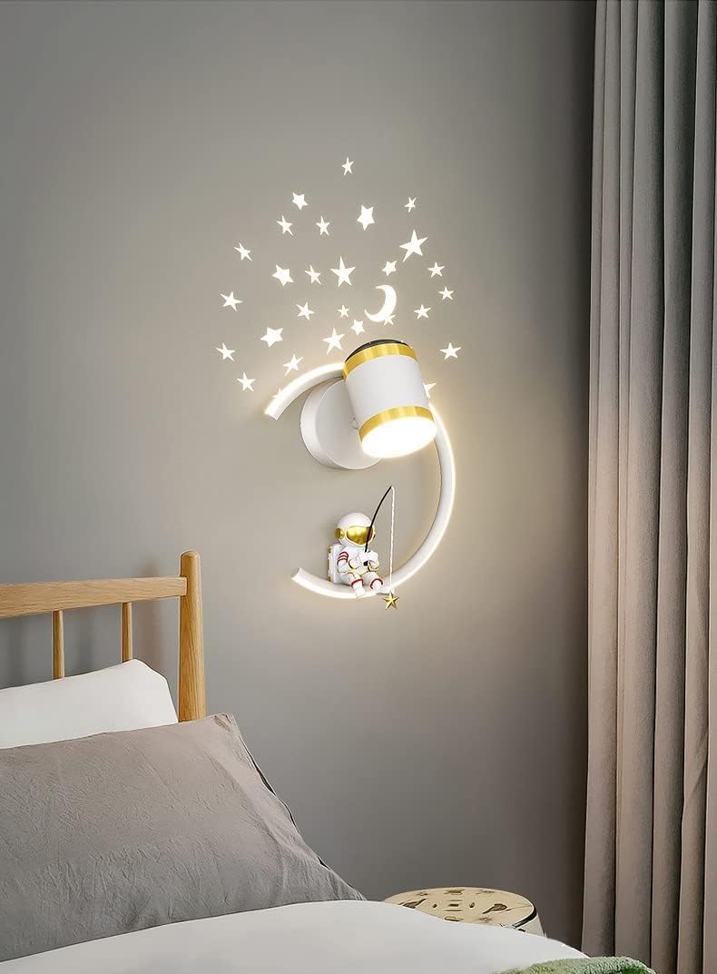 KZT Aplique Pared con foco LED Interior Regulable Lámpara de Pared Infantil Moderna Lámparas de cabecera Astronauta Creativo Luz de Pared para habitación de bebé Dormitorio Niños cabecera Salón, 12W