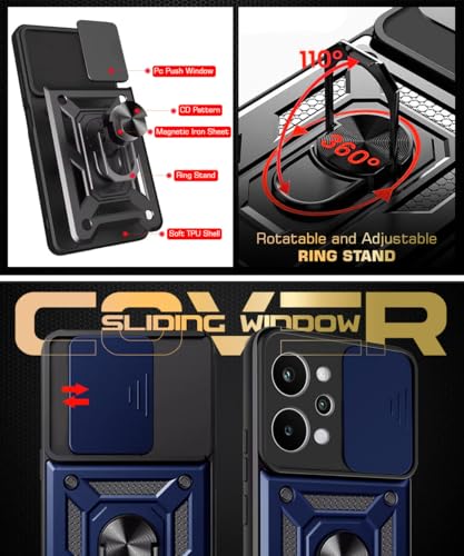 Image of WOW IMAGINE Tough Armor Bumper Mobile Back Case for Realme P4 Power 5G | Narzo Power 5G | Sliding Camera Cover | Shock Proof 360 Protection | Hybrid PC + TPU | Ring Holder with Kickstand - Blue
