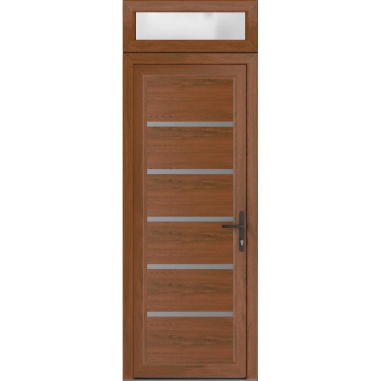 VDOMDOORS Front Exterior Door Prehung 36 x 80 inches | Manux 8415 Walnut | Entry Door with Frame | Metal Sidelite Transom | Transom 14" | Left Hand | Front Entry