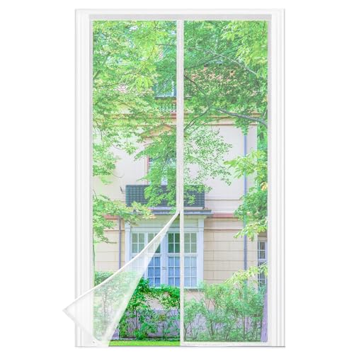 Mosquitera Puerta Magnetica - 110 x 210 CM - Blanco, Mosquiteras para Puertas, Cierre Magnético de Arriba a Abajo, Automáticamente,Mantiene el Aire Fresco