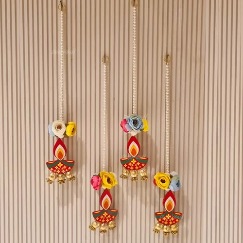 Image of Divyakosh 4 Pcs Wall /Door Hanging, 2 Feet Each | Wall Hanging Pooja Room Decor Items, Artificial Flowers for Decorative Hanging