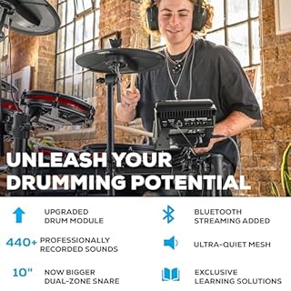 Alesis Nitro Max Kit Compact Electric Drum Kit with Quiet Mesh Pads, 10" Dual-Zone Snare, Bluetooth, 440+ BFD Sounds, Drumeo, USB MIDI, Kick Pedal