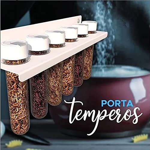Porta Tempero para Parede, com 5 Tubos em Acrílico, Branco, DiCarlo