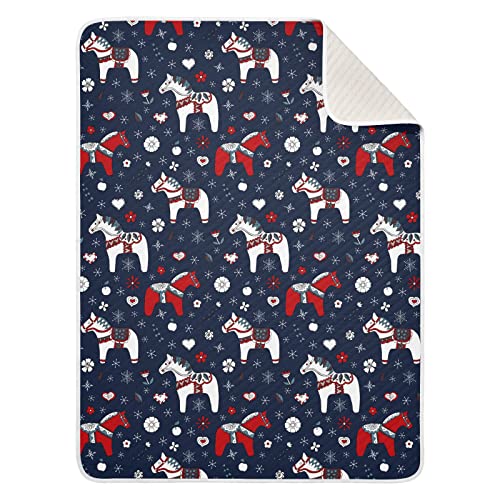 Image of Dala Horses Baby Blankets Soft Warm Crib Stroller Blanket for Toddler Newborn Girls Boys, 30x40in