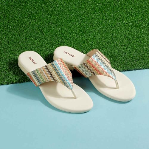 Image of Mochi Women's Colorful Zigzag Woven Strap Sandals