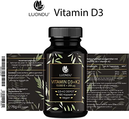 Vitamin D3 K2 hochdosiert 10.000 I.E Vegan – 180 Kapseln + 200 mcg K2 – Ansicht 6