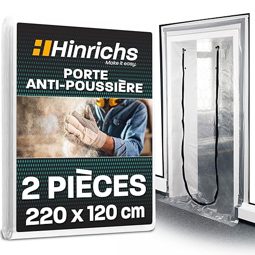 Hinrichs 2x Porte Anti Poussiere avec fermeture Éclair - Bache de Protection transparente - 220 x 120 cm Bache Protection - Pour rénovation transformation...