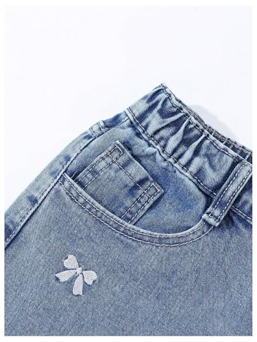 WDIRARA Girl's Bow Embroidered Baggy Jeans Elastic Wide Leg Denim Pants4