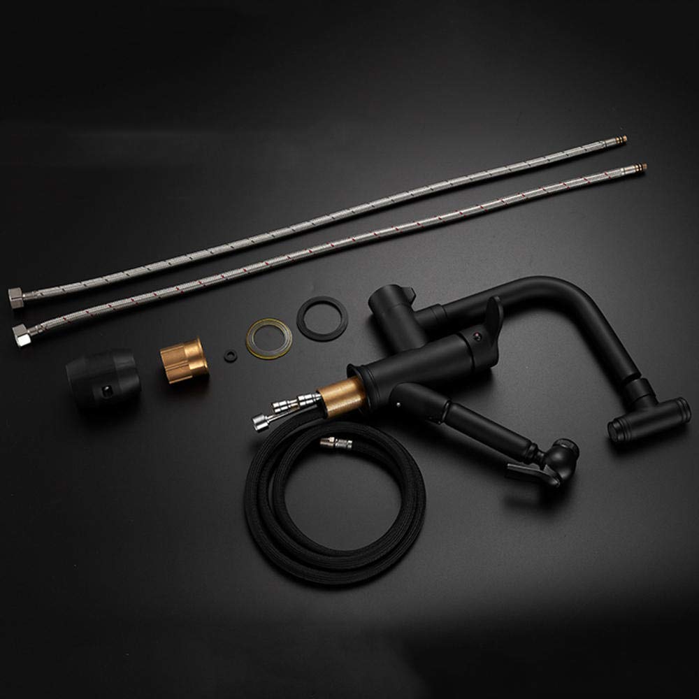 Grifos mezcladores for Fregadero de Cocina, Grifo de Cocina extraíble de latón, Giratorio de 360 ​​°, frío y Caliente, con Pistola rociadora, Grifo de Cocina retráctil, Negro